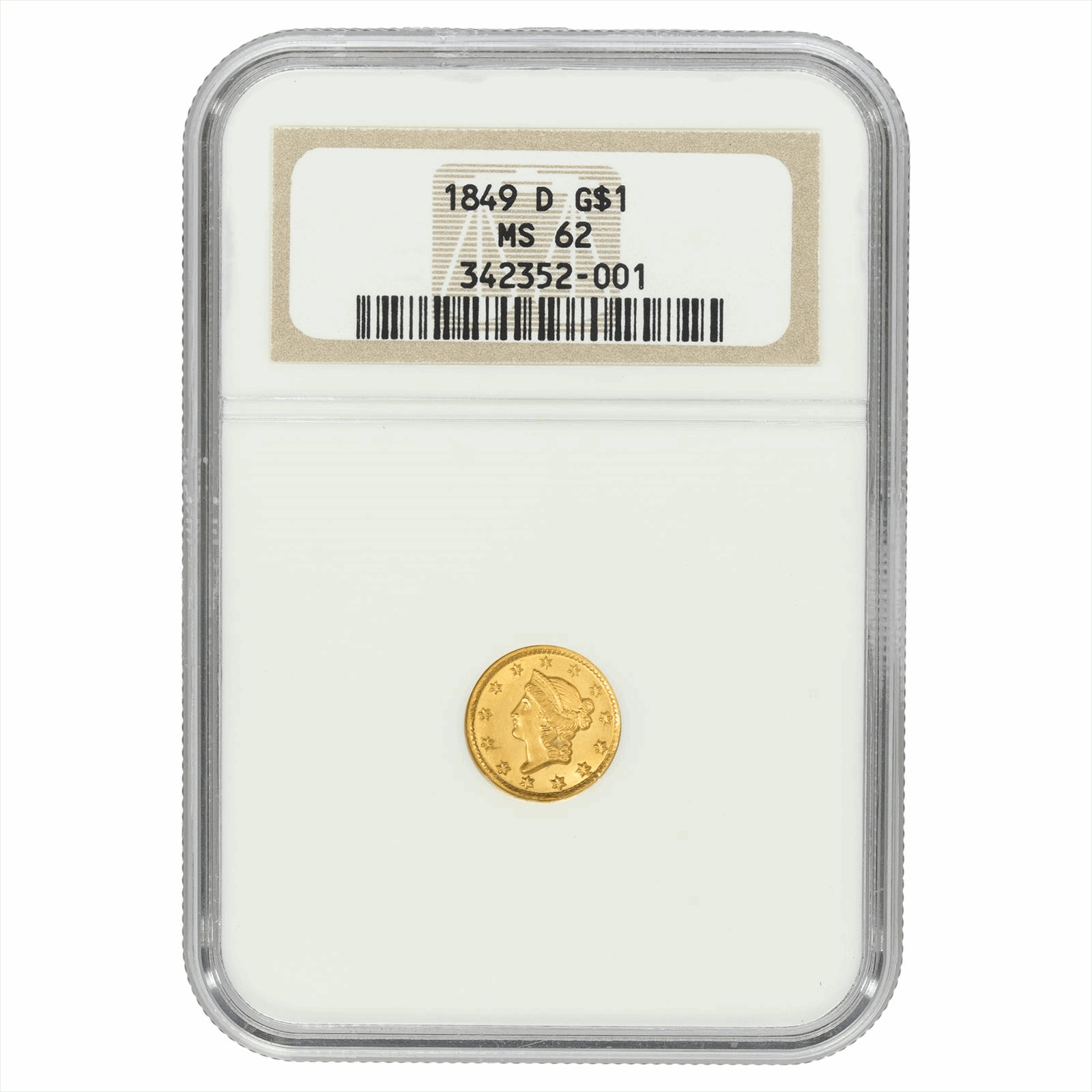 1849-D Liberty Head Gold Dollar $1, NGC MS 62 - Dahlonega Gold 