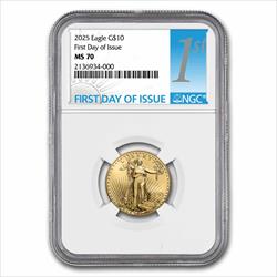 2025 $10 1/4oz. American Gold Eagle, FDI, MS70, NGC 