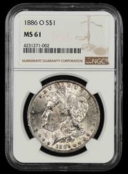 1886 O $1 NGC  MS61