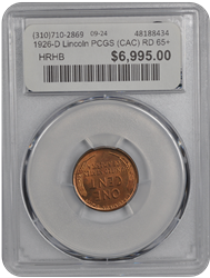 1926-D Lincoln PCGS CAC RD 65+ CAC