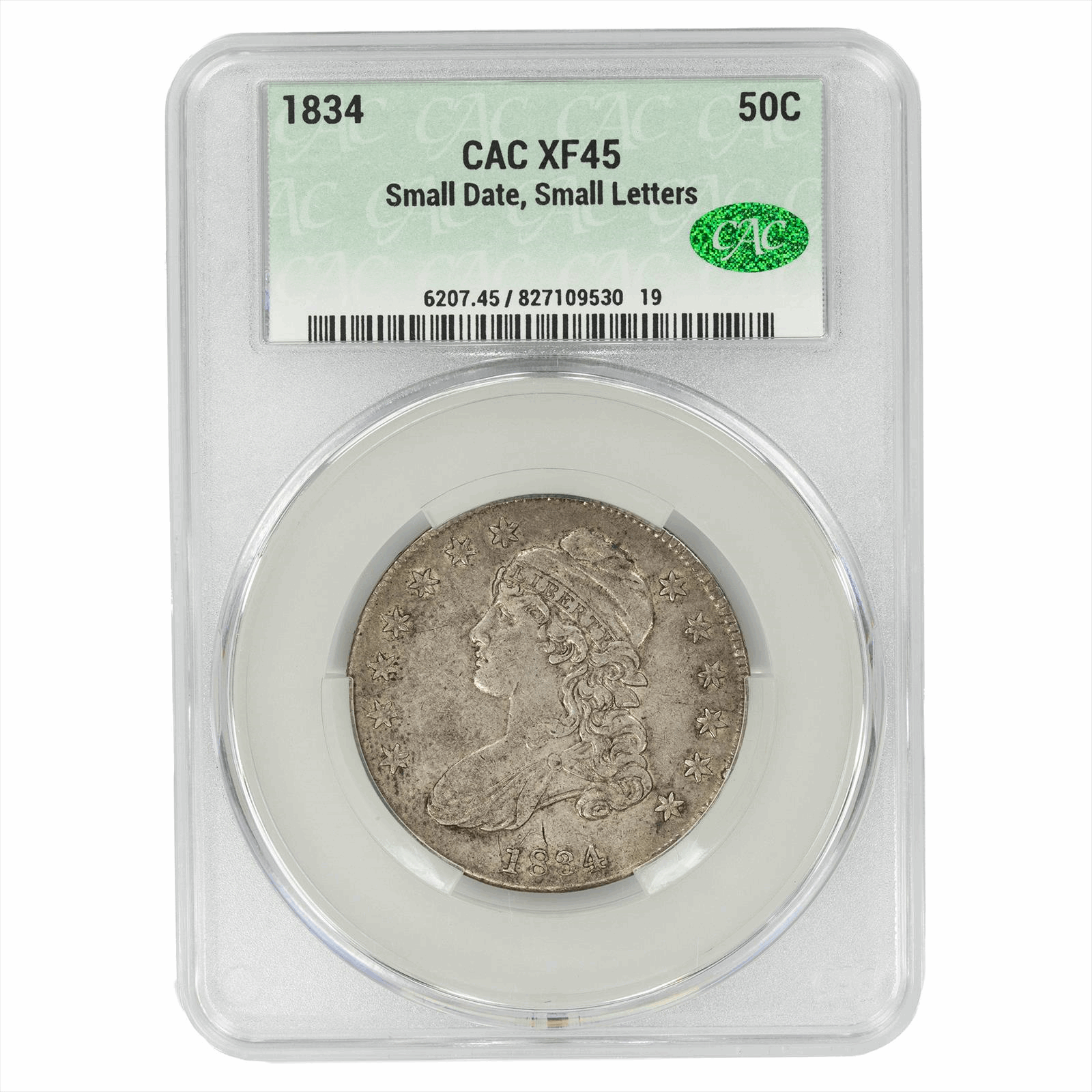 1834  Small Date Small Letters Capped Bust Half Dollar 50C CACG XF 45 CAC