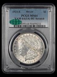 1921-S $1 VAM 6A(1A) BU Scratch Hit List  PCGS MS 64 CAC
