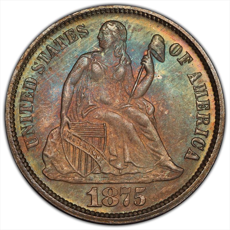 1875 10C PCGS MS 67