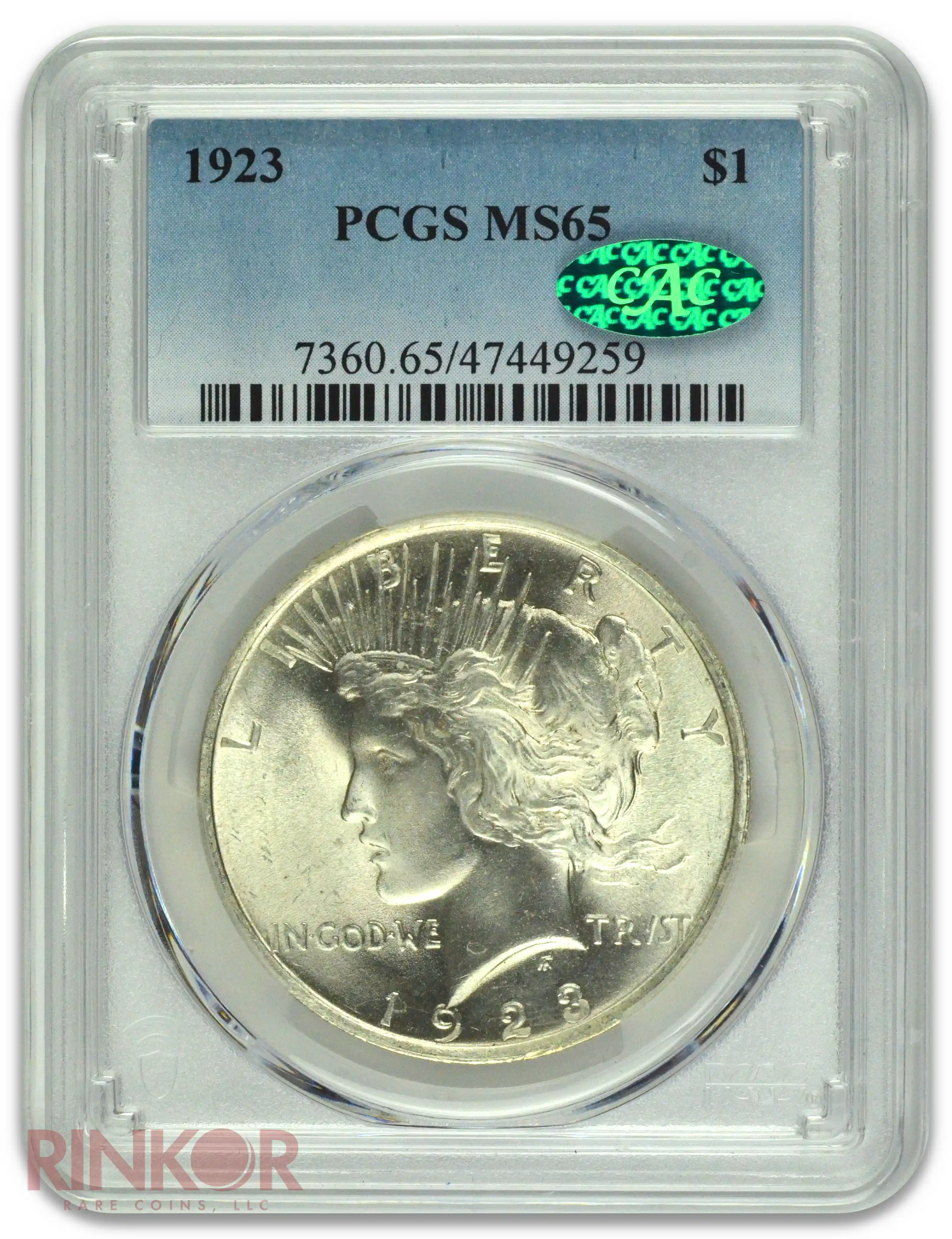 1923 $1 Peace Dollar PCGS MS 65 CAC