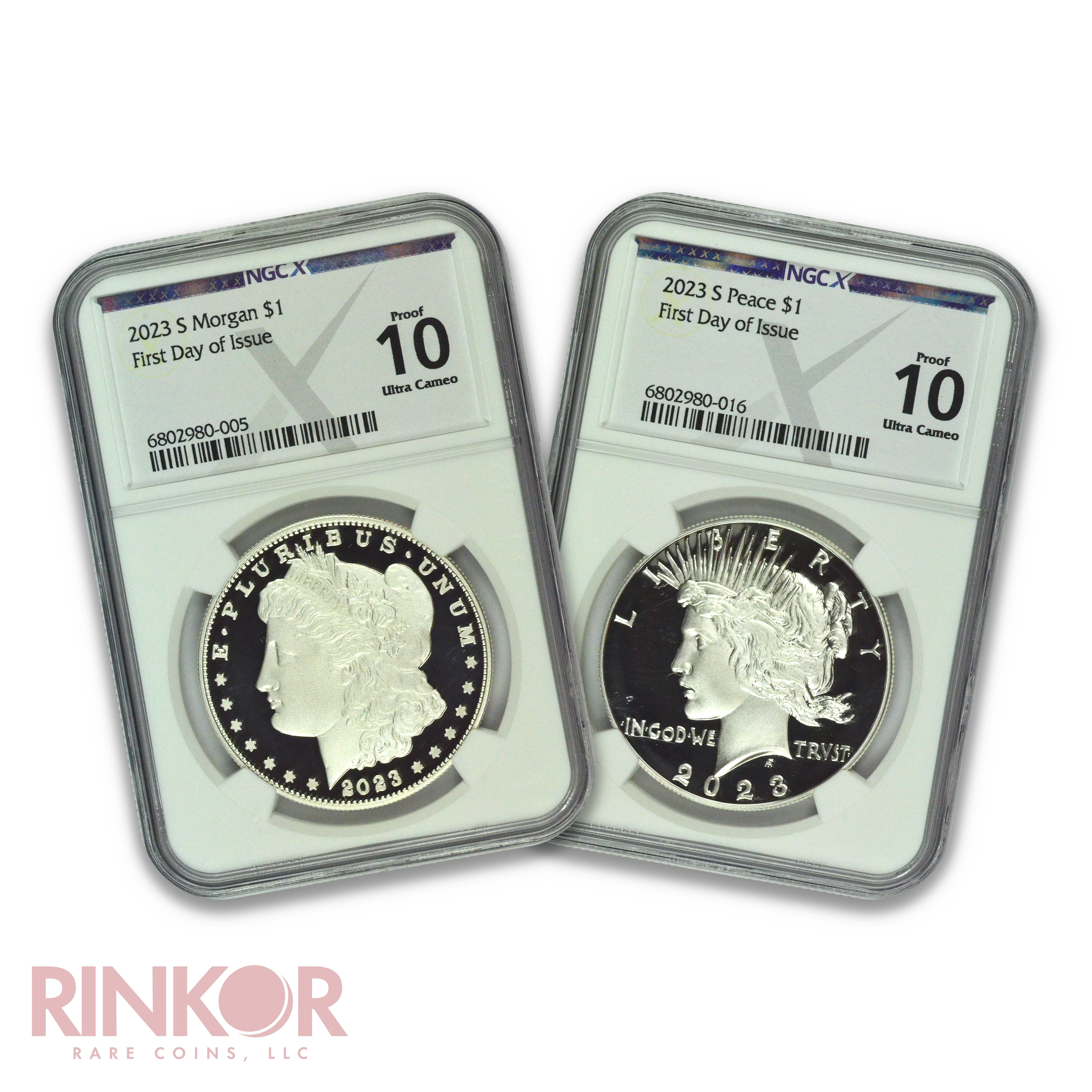 2023-S $1 Morgan and Peace Dollar 2-Coin Set First Day of Issue NGCX 10