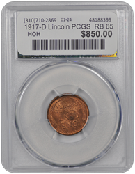 1917-D Lincoln PCGS  RB 65