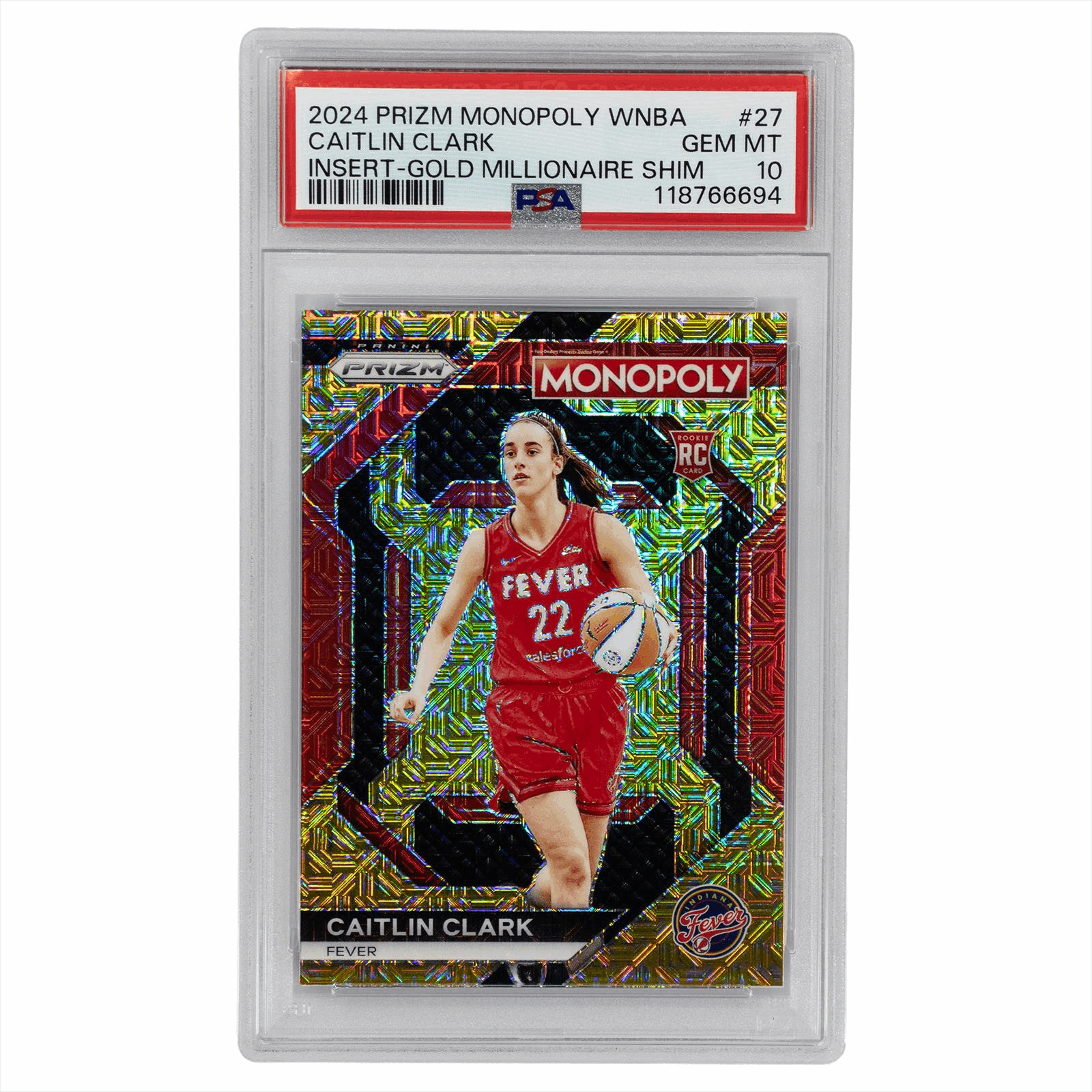 2024 Prizm Monopoly WNBA Caitlin Clark Insert Gold Millionaire Shimmer #27 PSA GEM MT 10