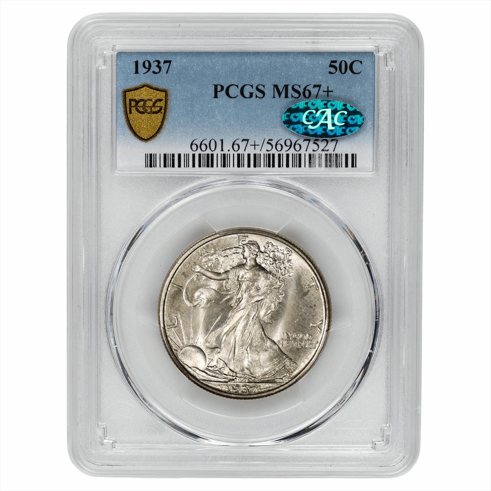 1937 Walking Liberty Half Dollar 50C PCGS MS 67+ CAC