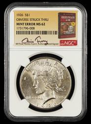 1926 $1 Obverse Struck Thru Bill Fivaz Signature Label NGC MS62