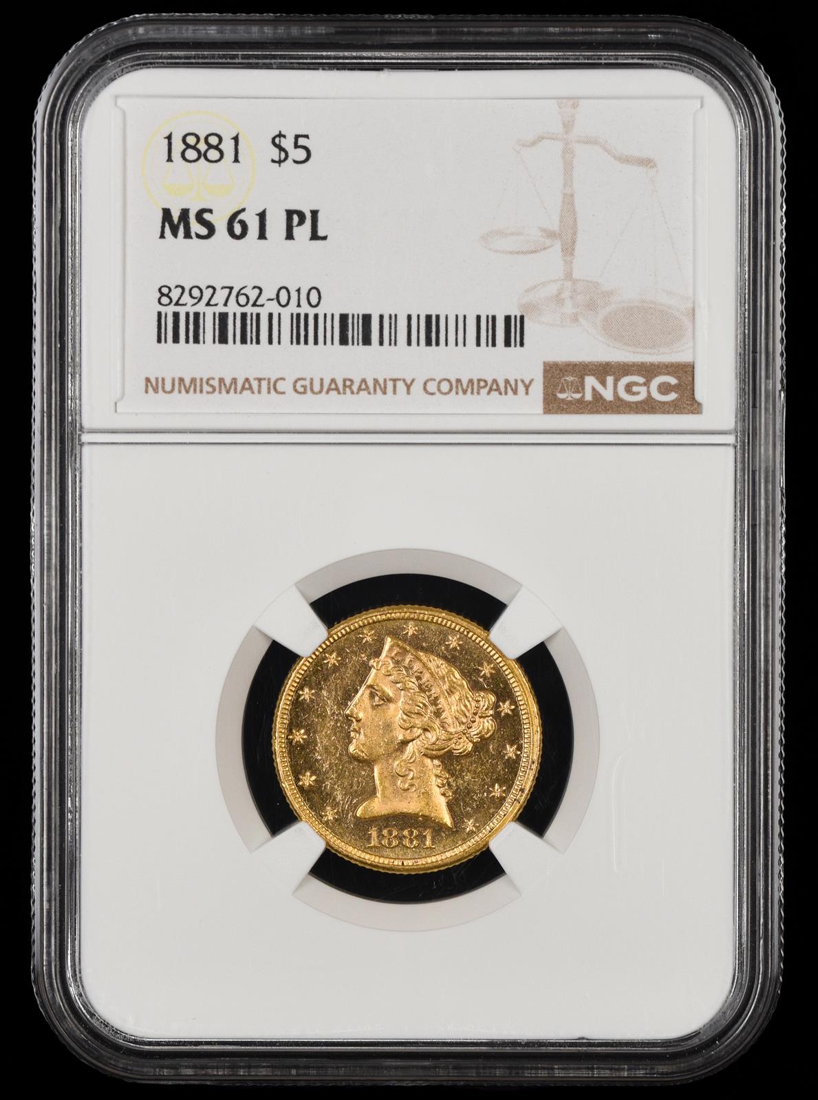 1881 $5 Gold NGC  MS 61PL
