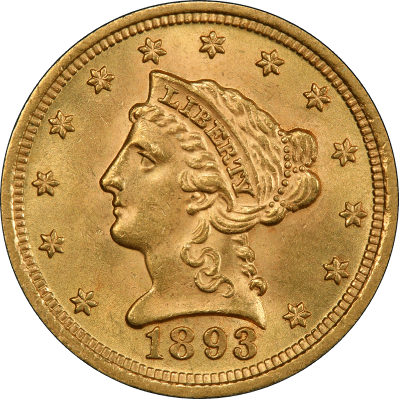 1893 $2.50 Liberty Head Gold Quarter Eagle, PCGS MS 64 CAC - Lustrous