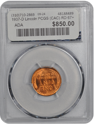 1937-D Lincoln PCGS (CAC) RD 67+ 