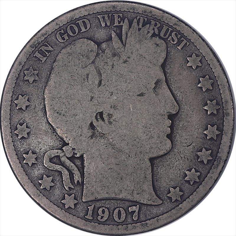 1907-D Barber Half Dollar, 50c Circulated, Good - A Nice Filler