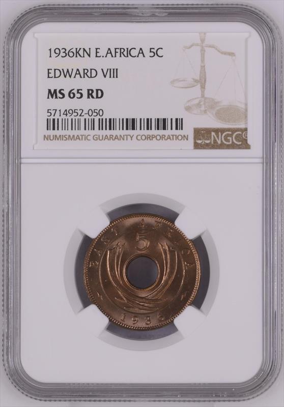 East Africa 1936  5c NGC MS65RD 