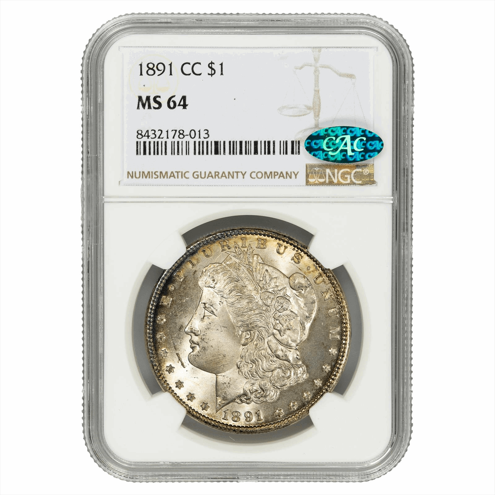 1891-CC Morgan Silver Dollar $1 NGC MS 64 CAC