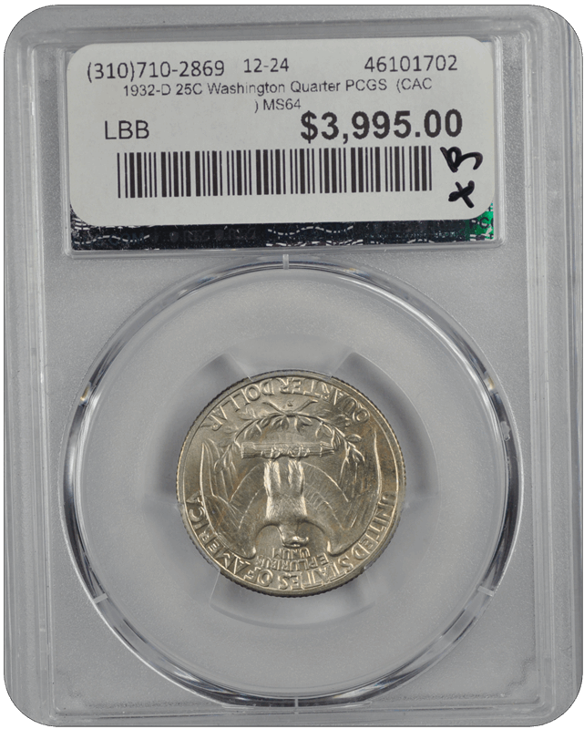 1932-D 25C Washington Quarter PCGS  (CAC)