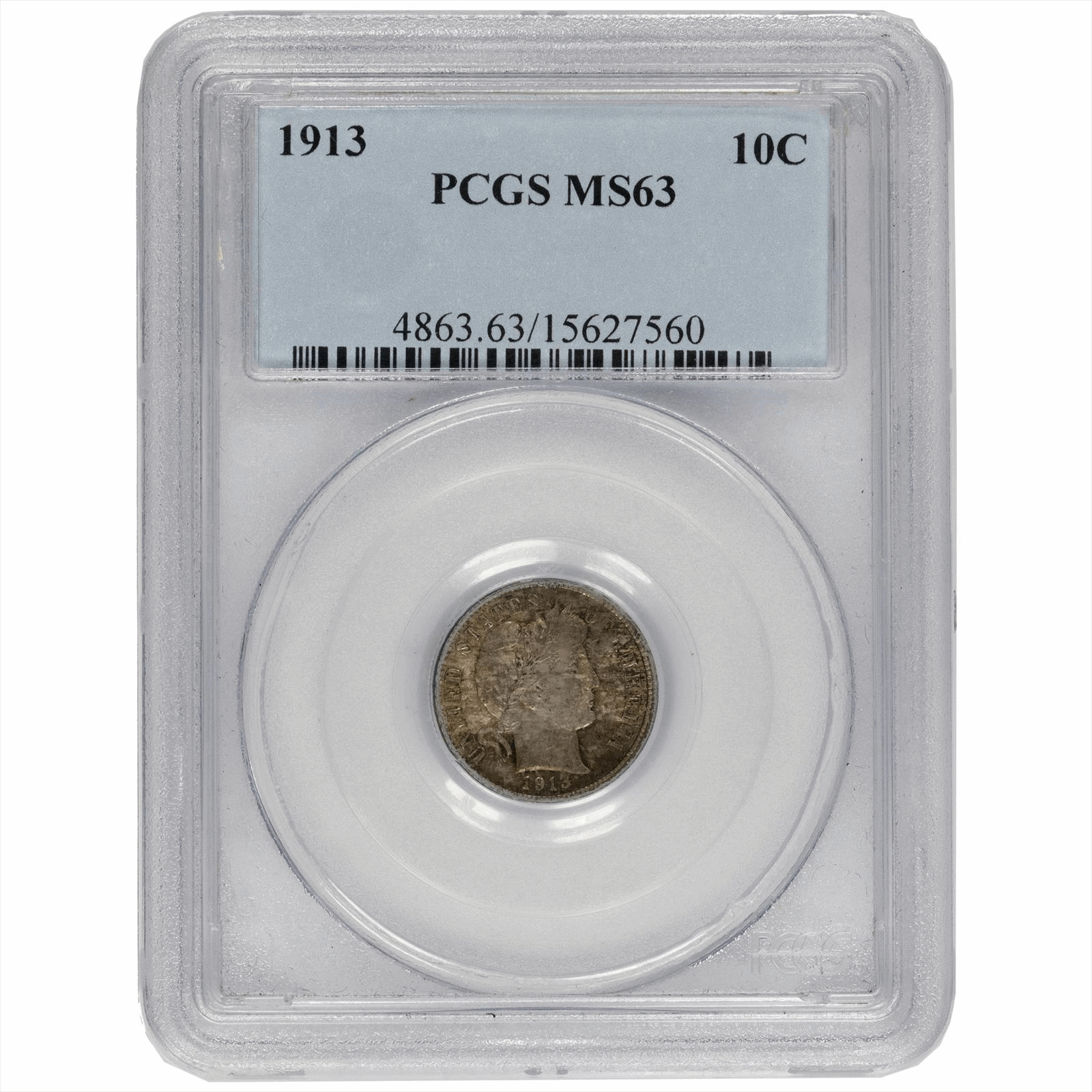 1913 Barber Dime 10c PCGS MS 63 