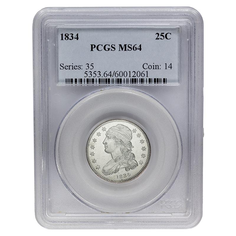 1834 Capped Bust Quarter 25c PCGS MS64 