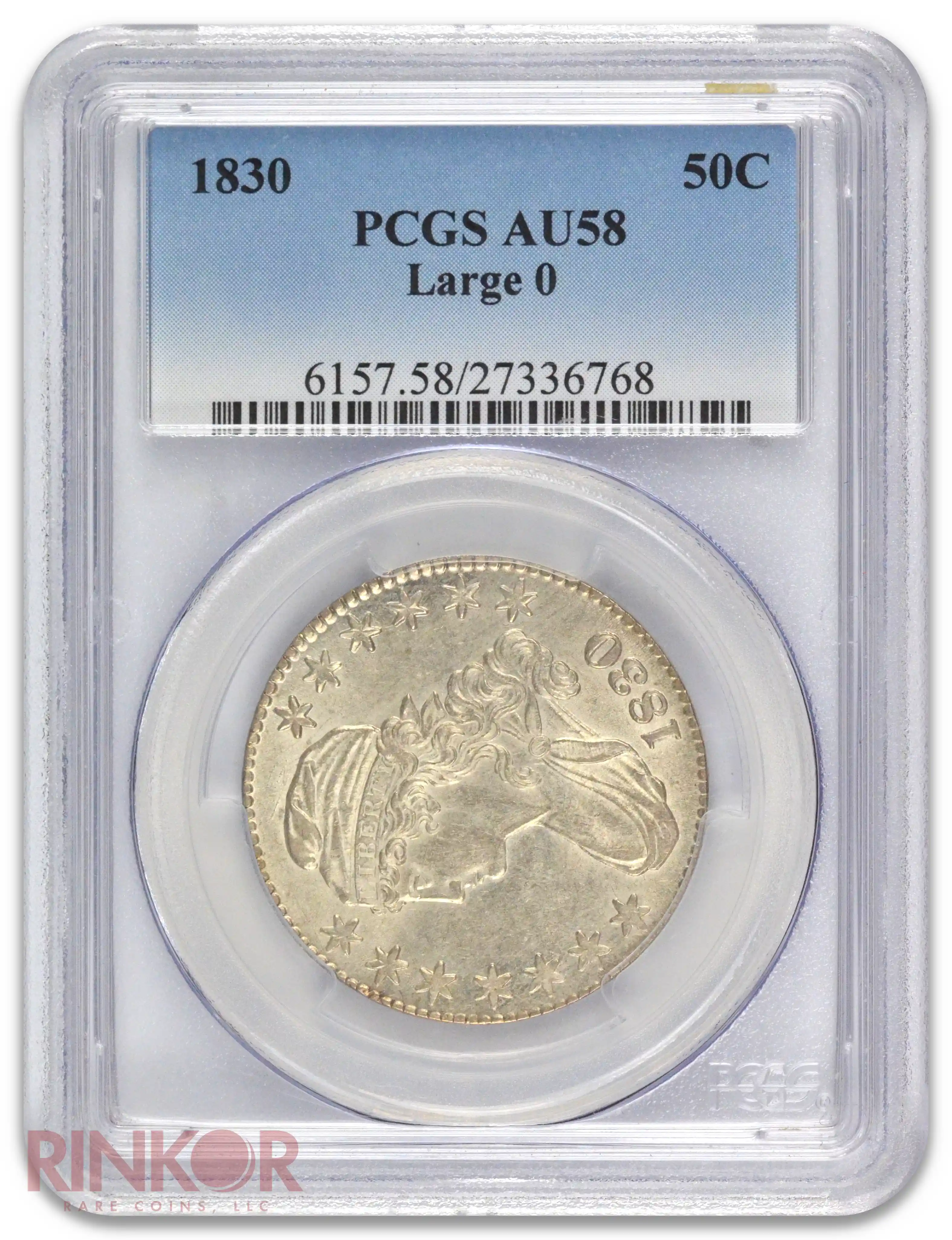 1830 Large 0 Capped Bust Half Dollar PCGS AU-58