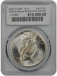 1934-S Peace PCGS CAC MS 65+