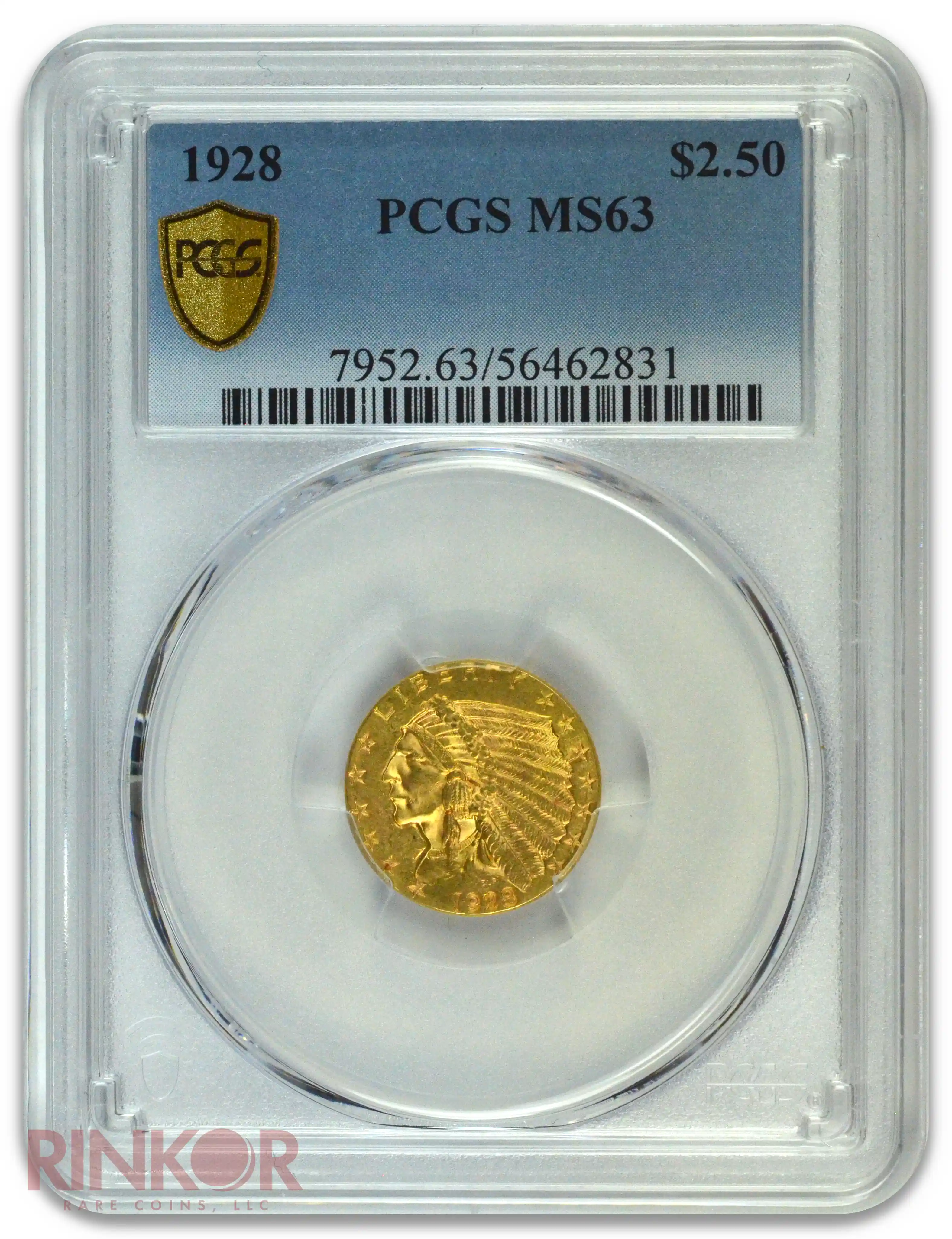 1928 $2.50 Indian Head PCGS MS 63