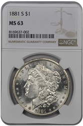 1881 S  Morgan Dollar NGC MS 63