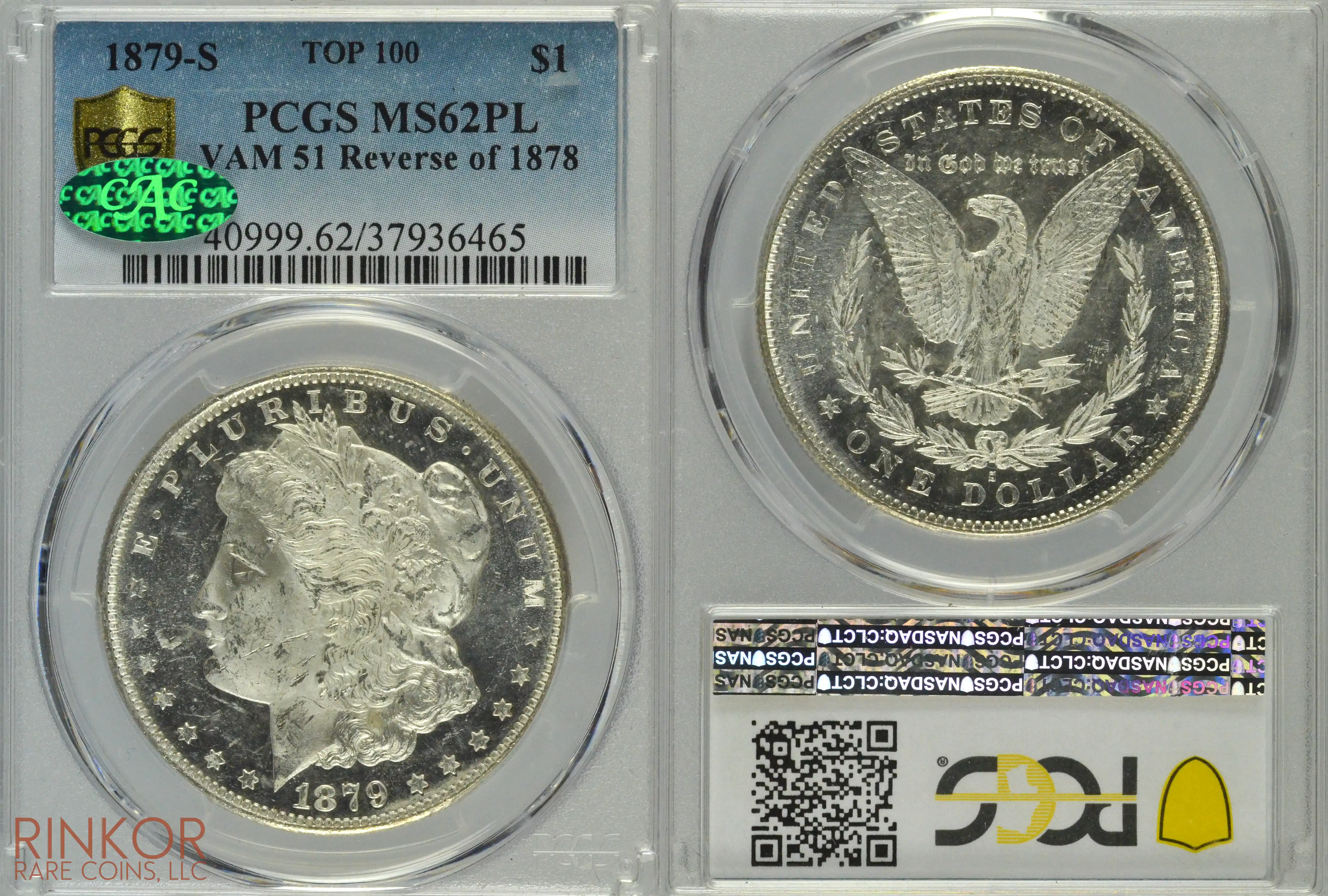 1879-S $1 VAM 51 Reverse of 1878 PCGS MS 62 PL CAC