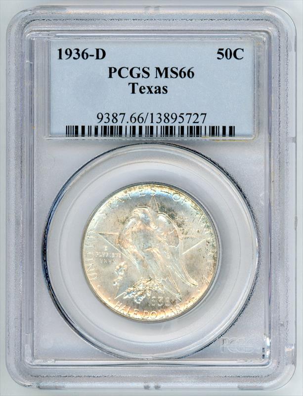 1936-D Texas Commemorative Half Dollar 50c, PCGS MS-66 - Lustrous