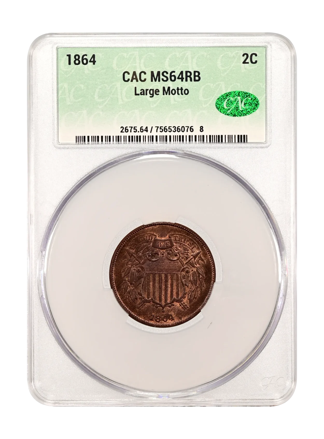 1864 Large Motto 2c CACG MS 64 RB