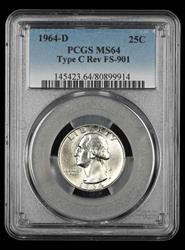 1964 D Washington Quarter PCGS MS64 Type C Reverse FS-901 MS64