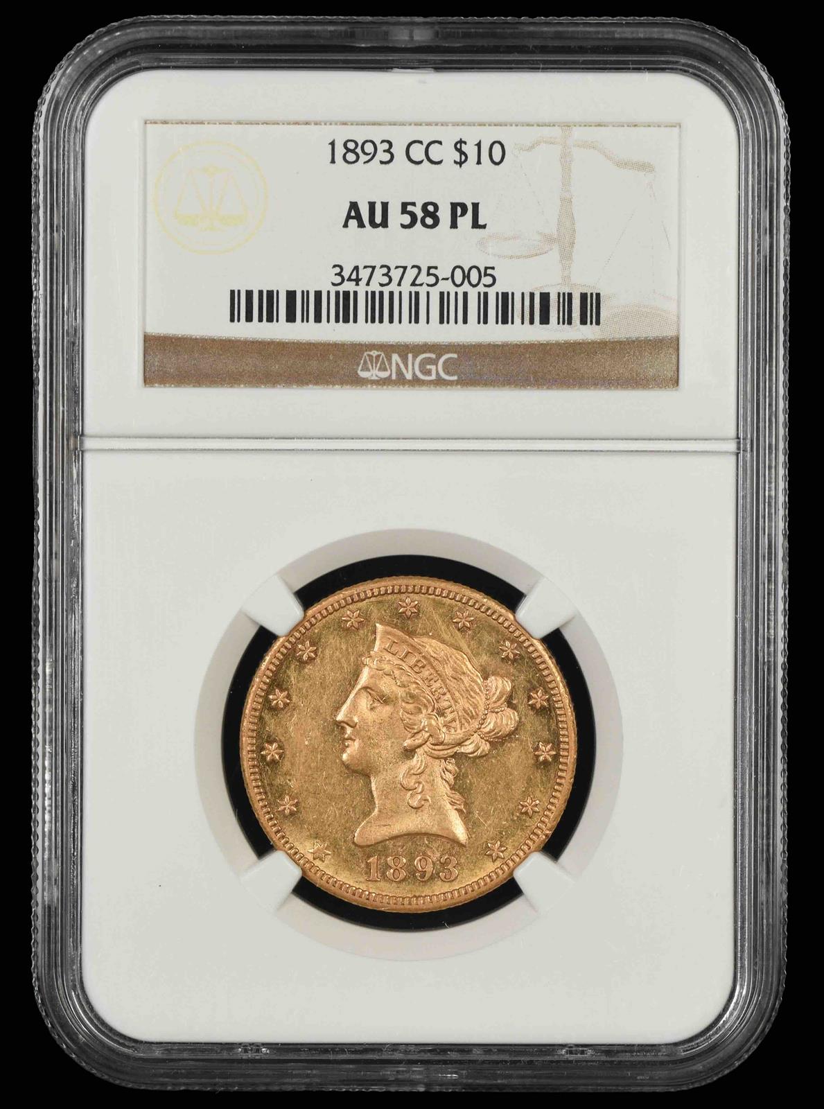 1893 CC $10 Gold NGC AU-58 PL