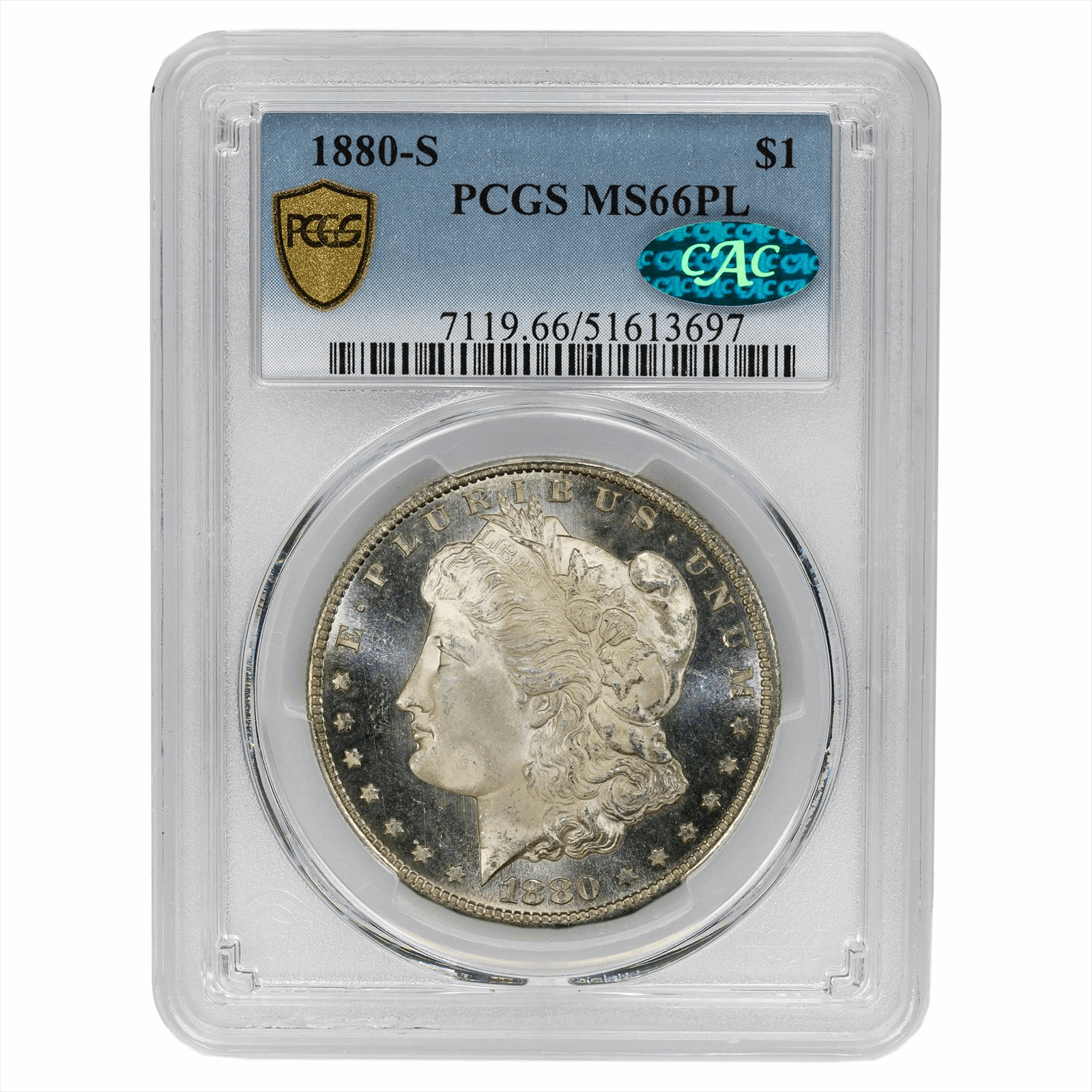 1880-S Morgan Silver Dollar $1 PCGS MS 66 PL CAC