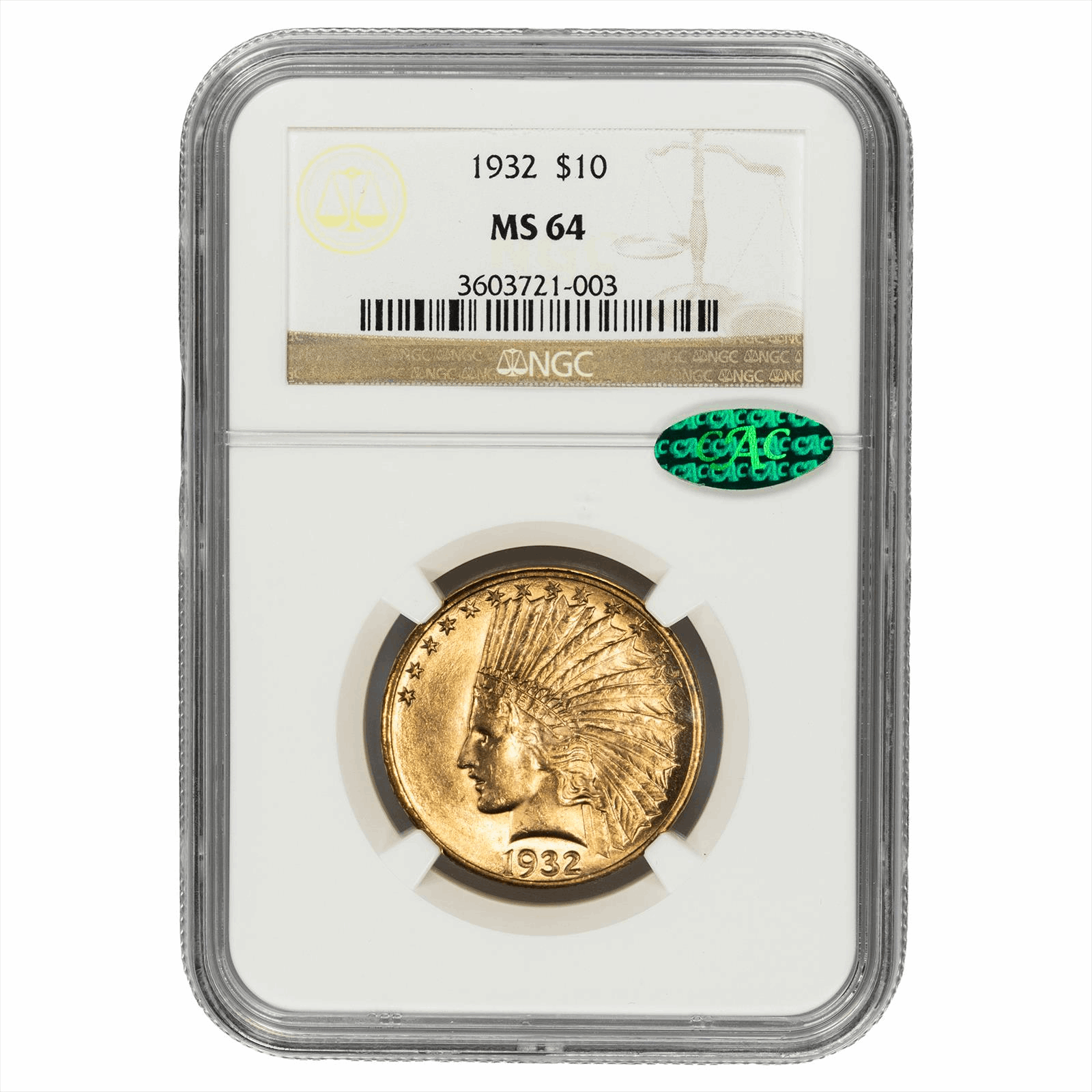 1932 Indian Head Gold Eagle $10 NGC MS 64 CAC