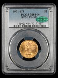 1901 S/S $5 Gold RPM FS 501 PCGS MS64+ CAC