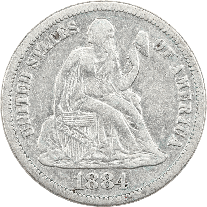 1884 Seated Liberty Dime 10c Circulated, Fine - Cleaning