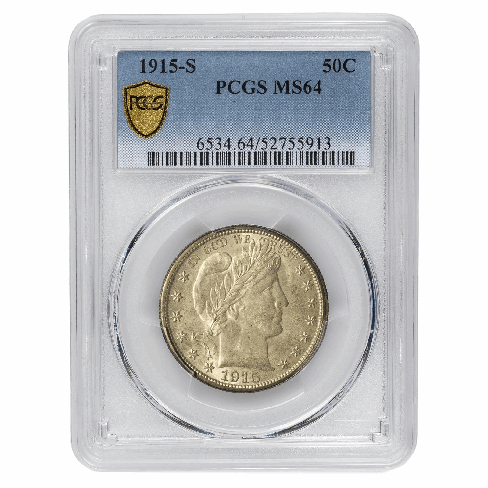 1915-S Barber Half Dollar 50C PCGS MS 64