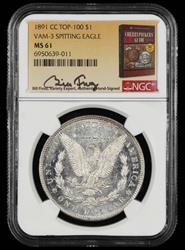 1891 CC $1 VAM 3 Spitting Eagle Top 100 Bill Fivaz Signature Label NGC  MS 61