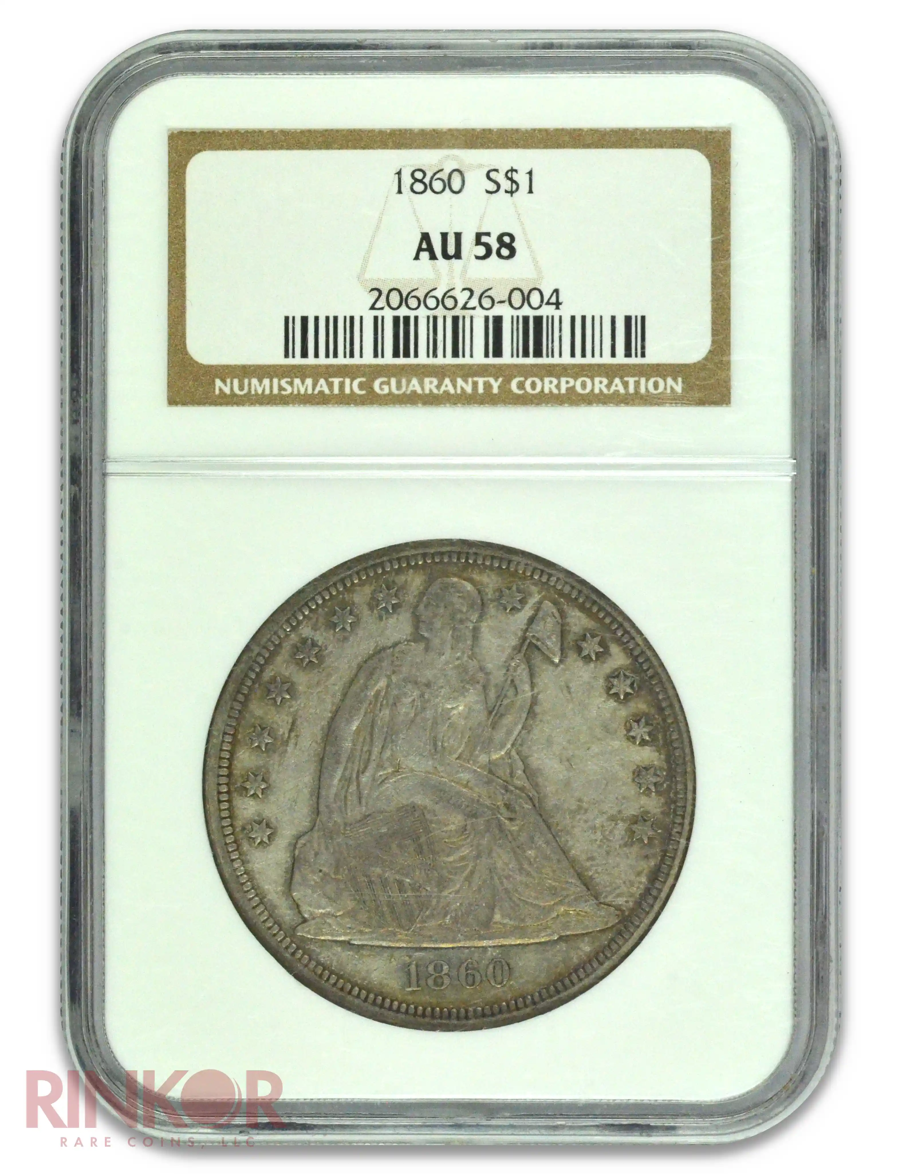 1860 $1 Seated Dollar NGC AU-58