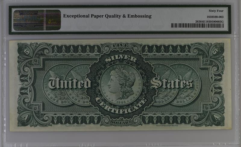 Fr. 263 1886 $5 Silver Certificate Morgan Back PMG 64 EPQ 