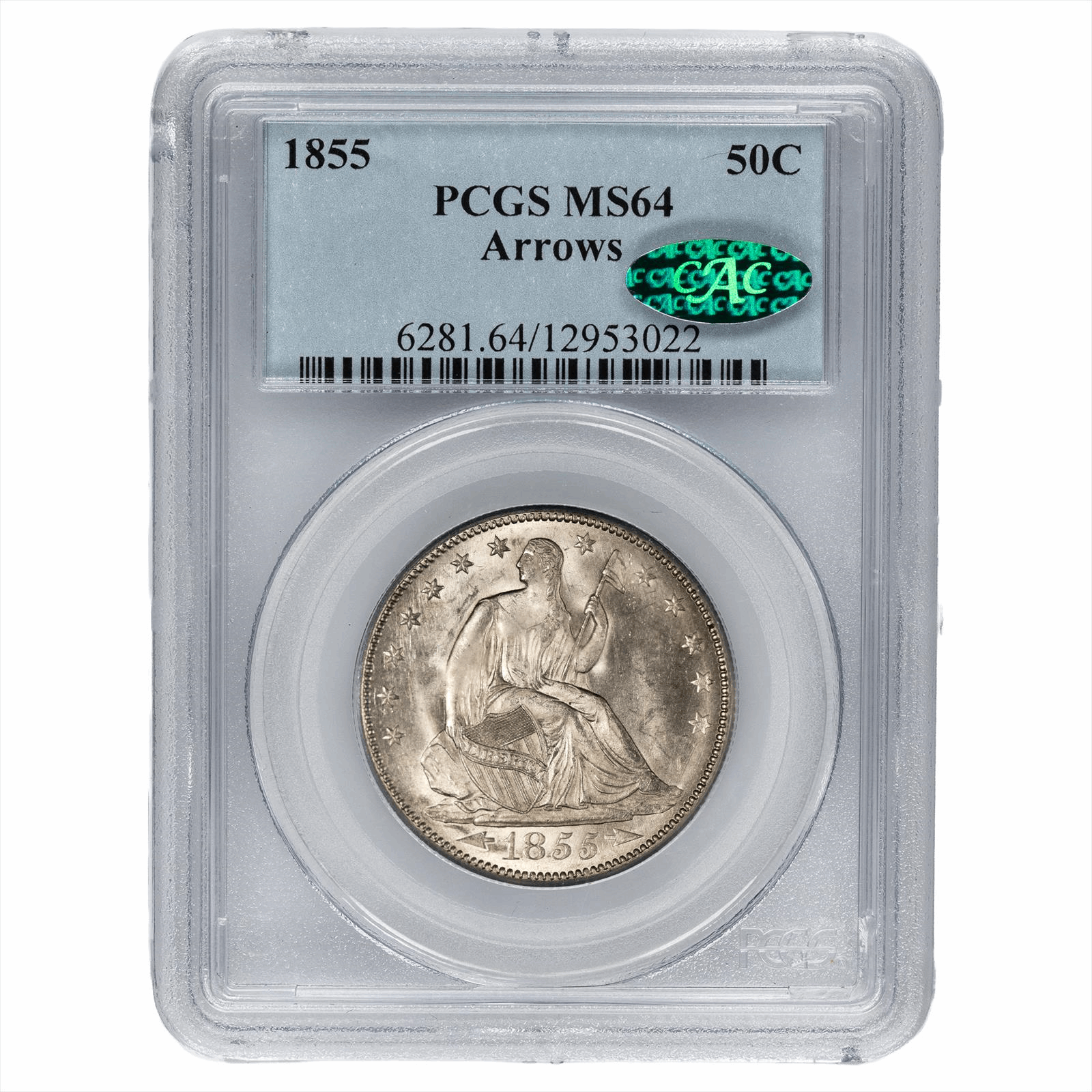 1855 Seated Liberty Half Dollar 50C Arrows PCGS MS 64 CAC