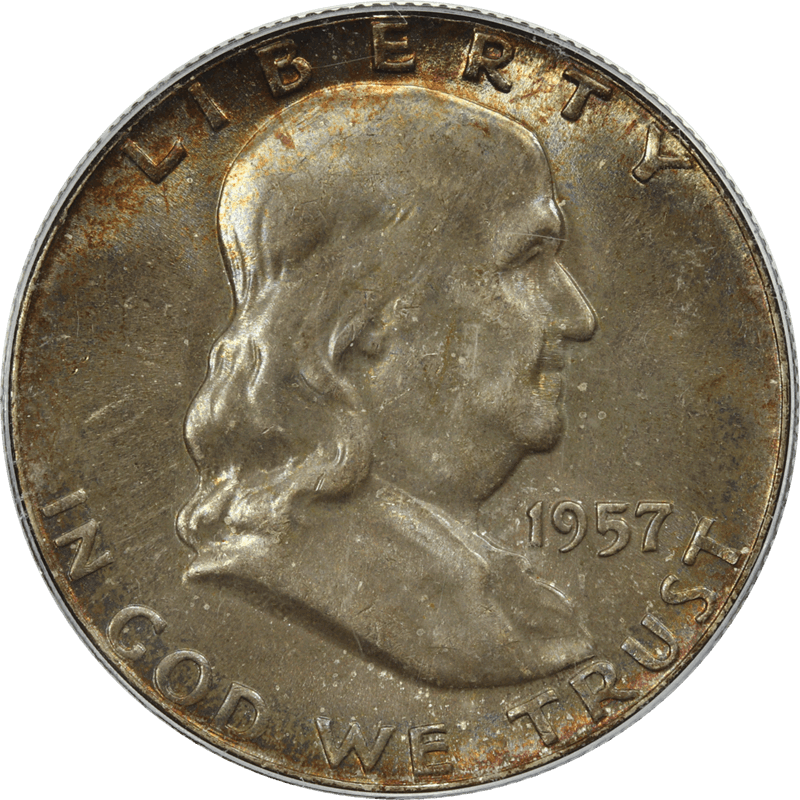 1957 50c Franklin Half Dollar - PCGS MS66 - Toned - Older Holder