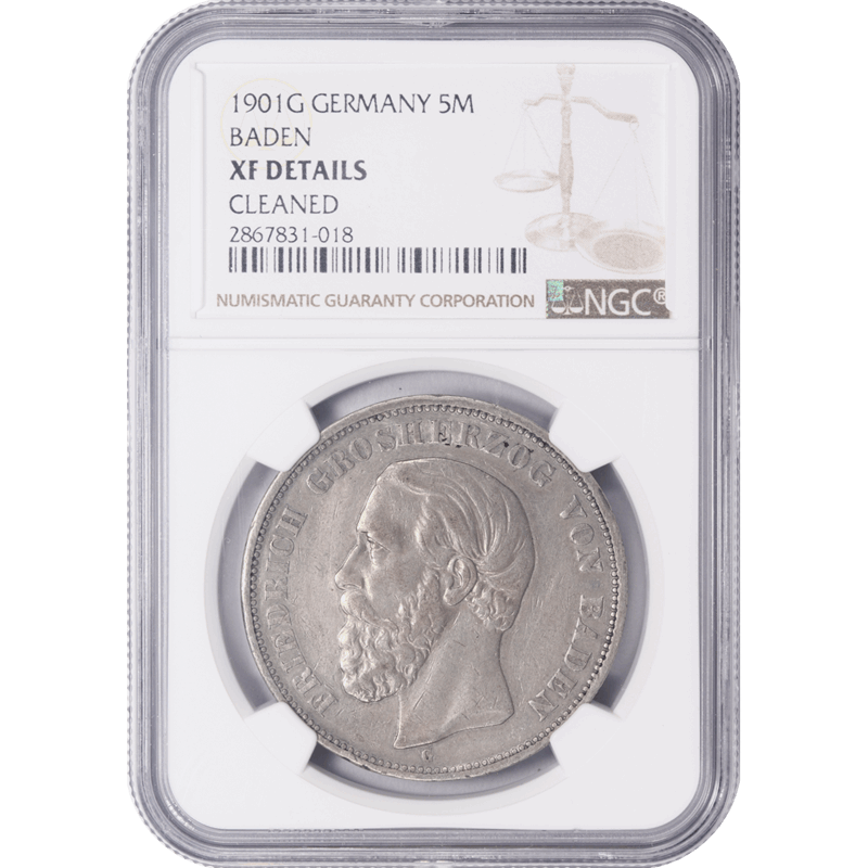 Germany 1901G Friedrich of Baden 5 Marks Silver NGC XF Details