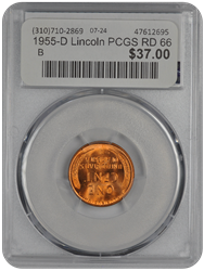 1955-D Lincoln PCGS RD 66