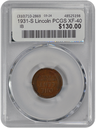 1931-S Lincoln PCGS XF-40