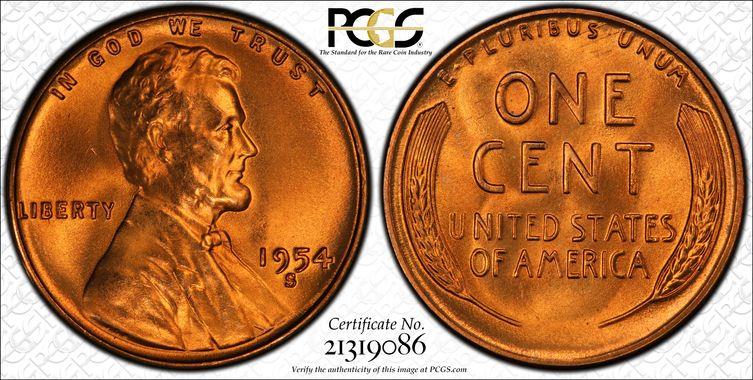 1954-S 1C, RD PCGS MS67+RD CAC 