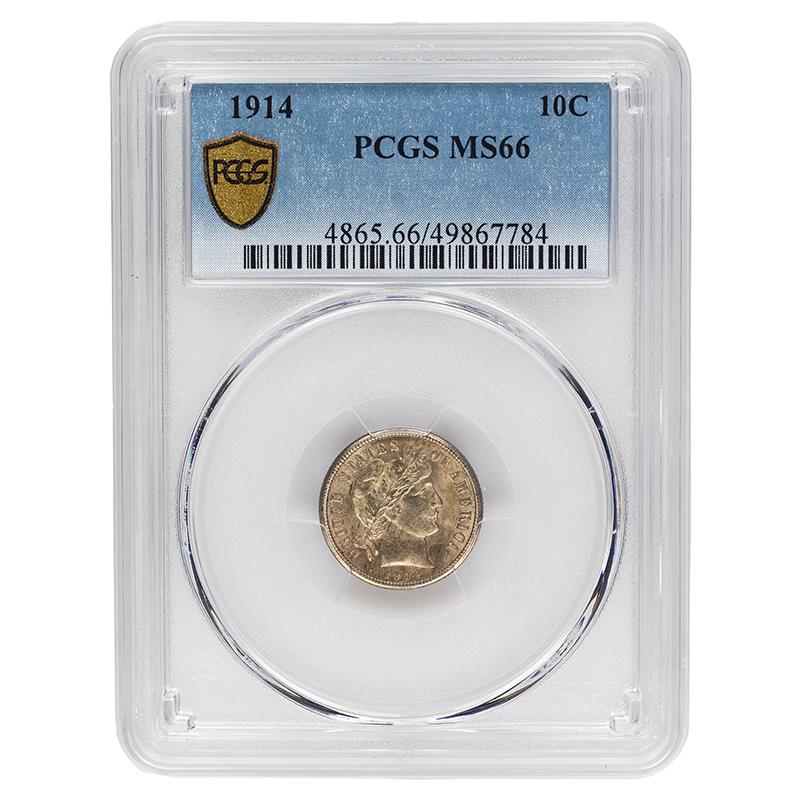 1914 Barber Dime, 10C PCGS MS 66