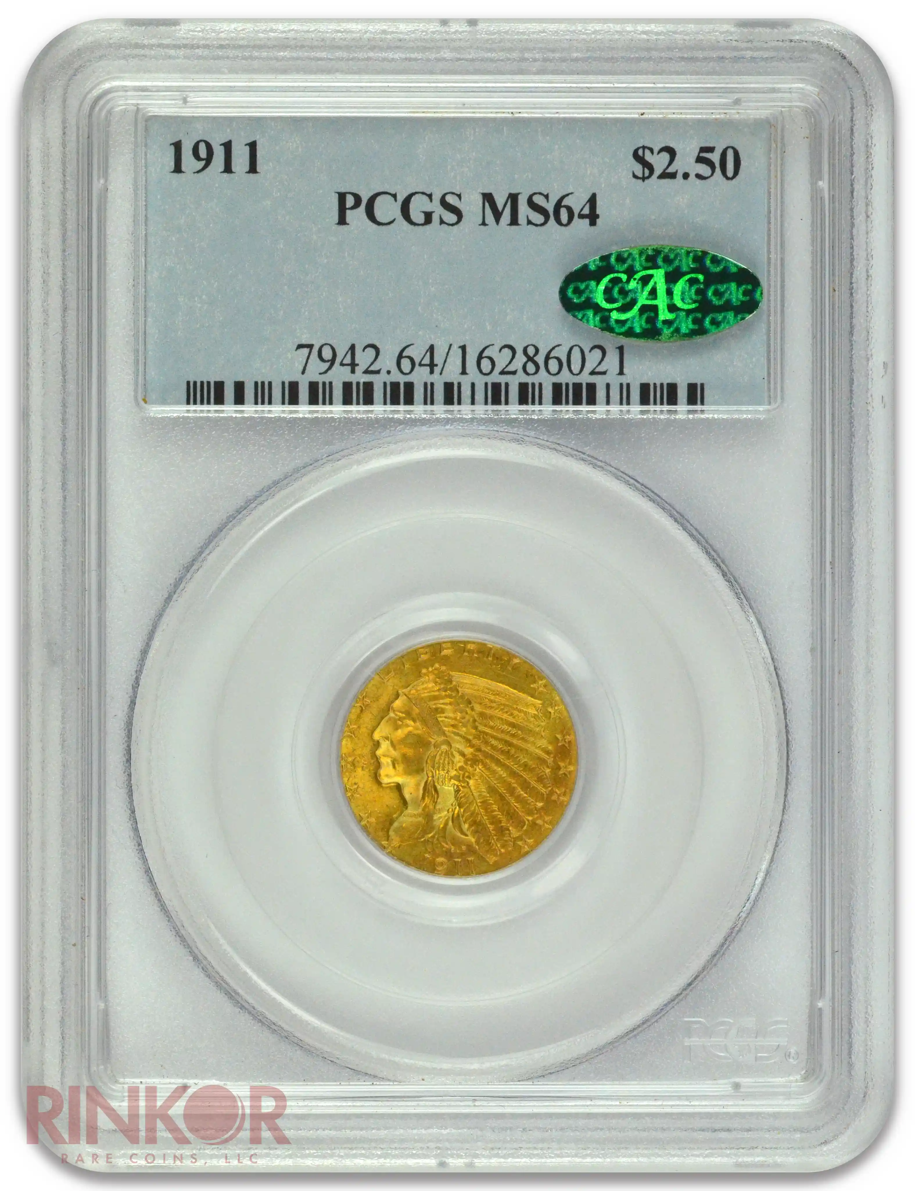 1911 $2.50 Indian PCGS MS 64 CAC