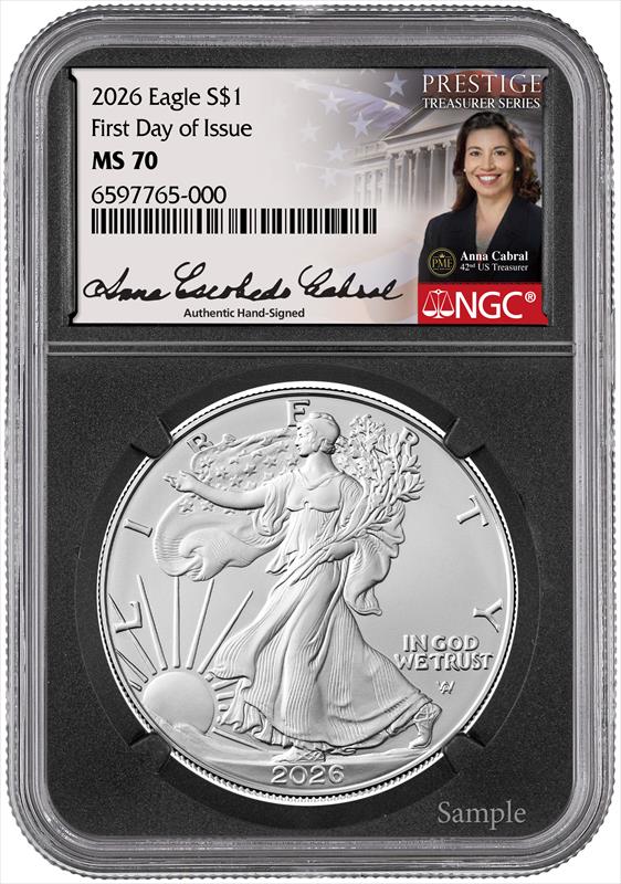 2026 $1 1oz. American Silver Eagle, 40th Anniversary, FDI, MS70, NGC, Anna Cabral 