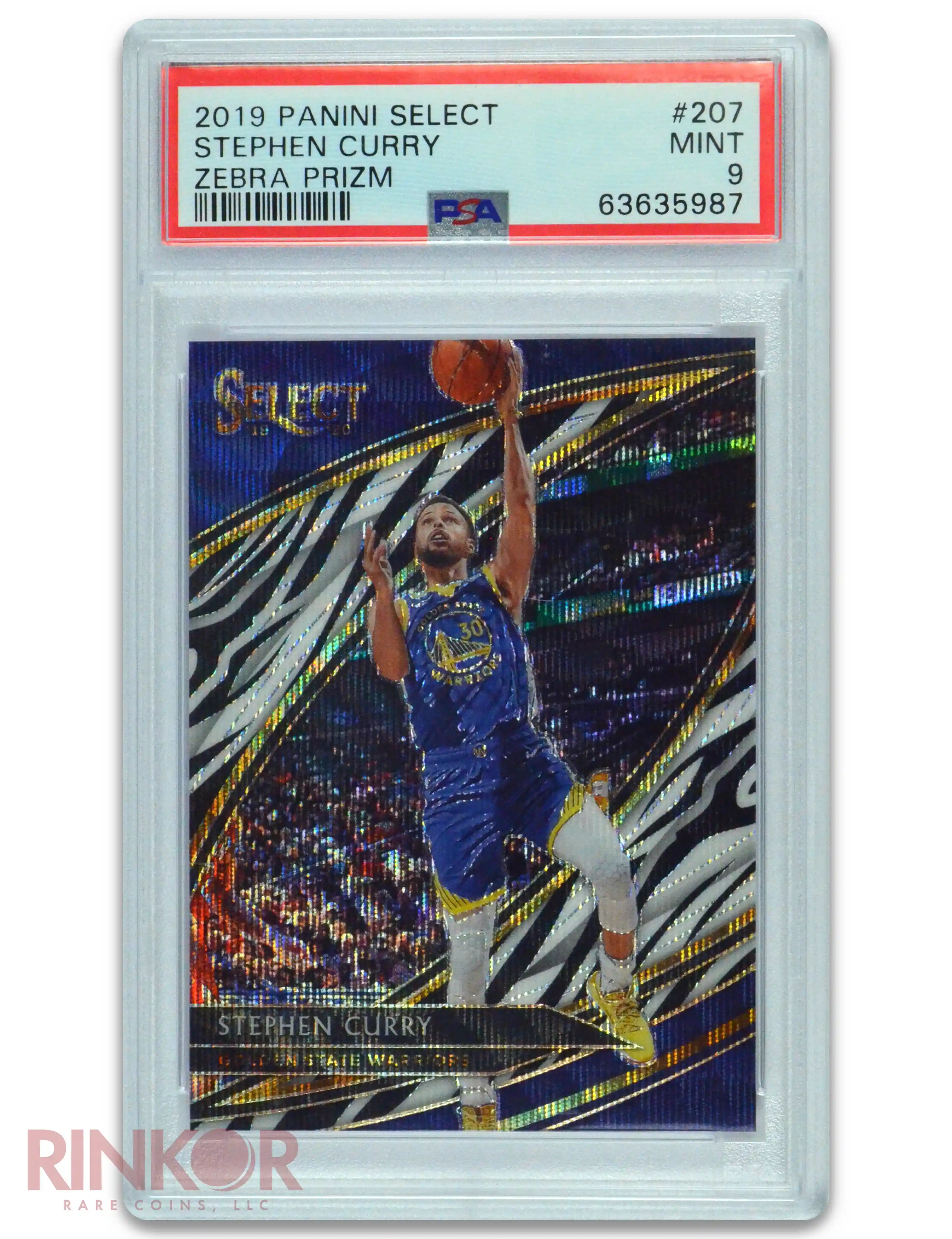 2019 Panini Select Stephen Curry Zebra Prizm #207 PSA MINT 9
