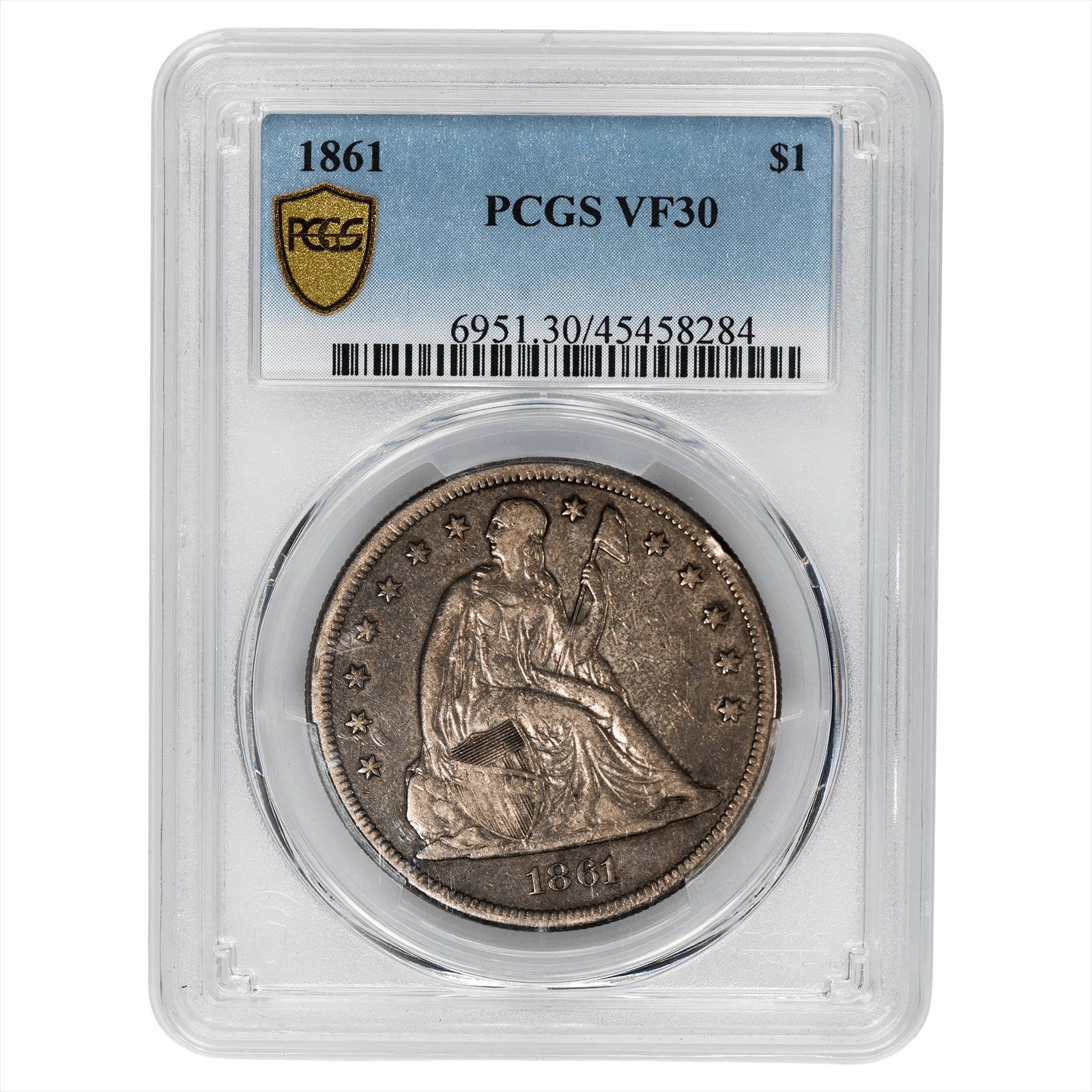 1861 Seated Liberty Dollar $1 PCGS VF 30
